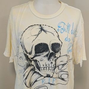 Garage, l-yellow tie-dye t-shirt w scull & rivets